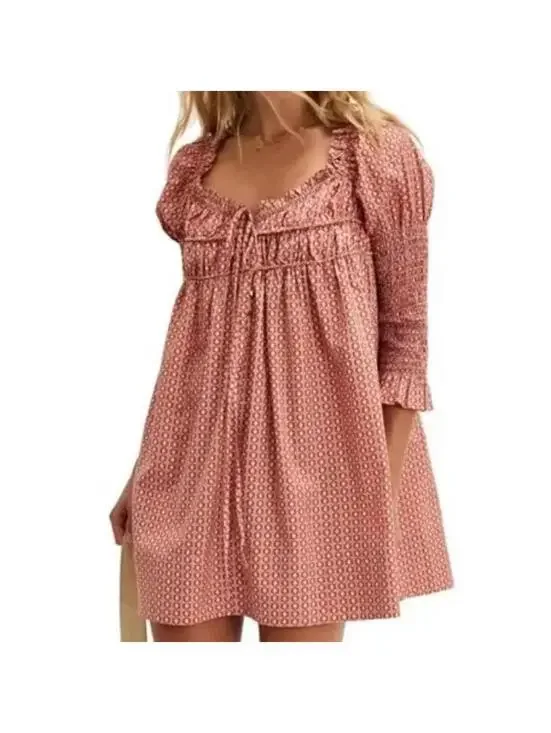 Free People Star Dip Mini Dress in the "Glass Roses Combo" colorway Sz M #1389 - Picture 10 of 13
